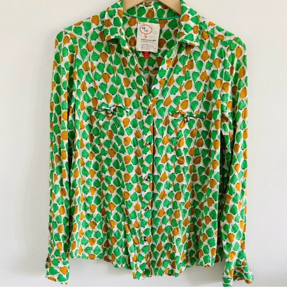 Anthropologie NWT Soft Pear Print Blouse, Size 12